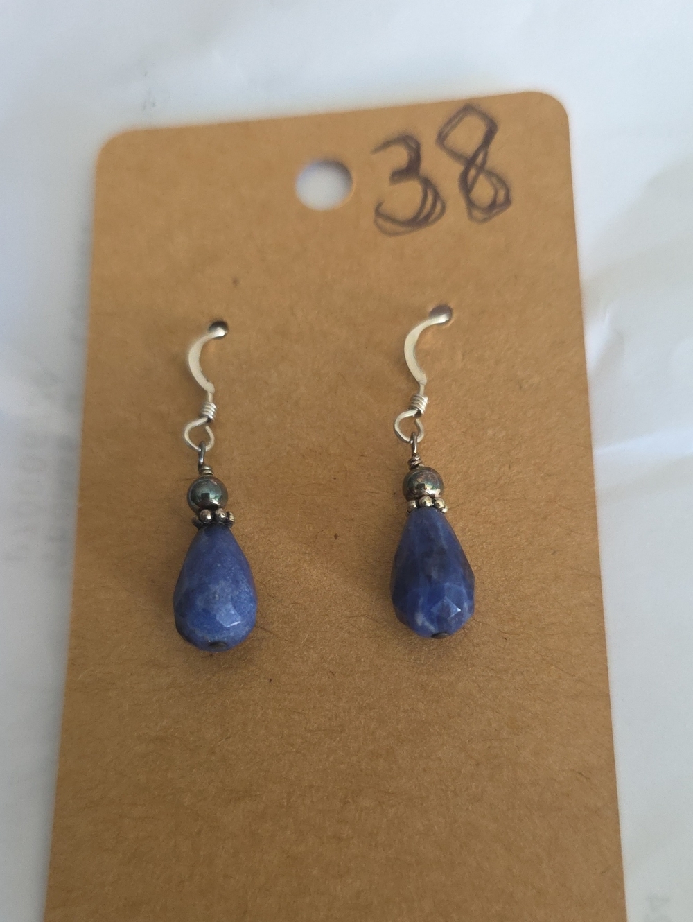 Sterling Silver Blue Denim Sapphire Faceted Teardrop Dangle Earrings